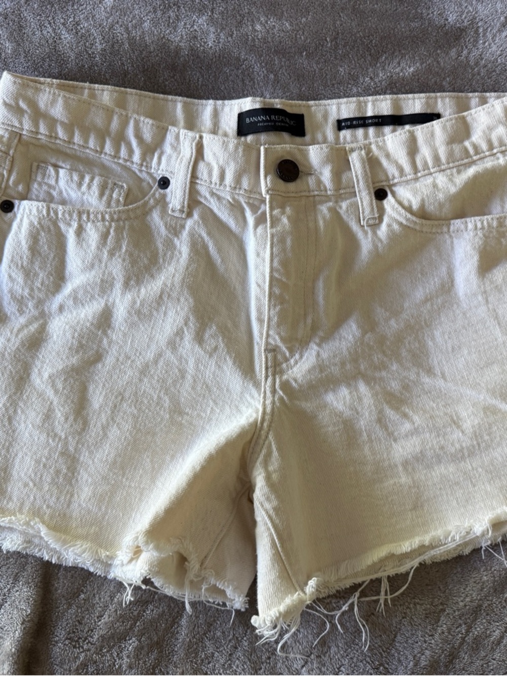 Banana Republic Cream Raw-Hem Denim Shorts